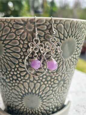 Silver Plated Hoop Earrings with Purple Chalcedony beads